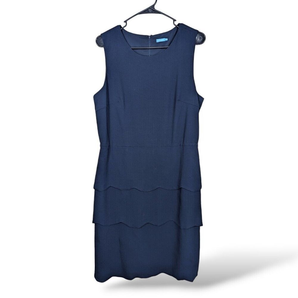 J. McLaughlin Sheath Dress‎ Navy 14 Sleeveless Scallop Tiers Beach Resort Party